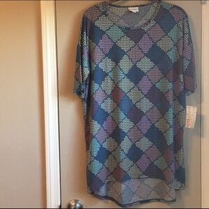 NEW LuLaRoe Pastel Pink and Green Diamond Pattern Star Irma Tunic Top - Sz S